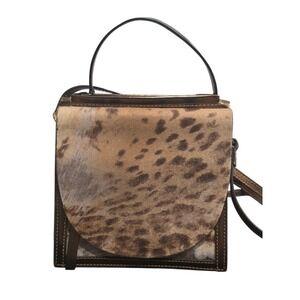 Donald Pliner Leopard Calf Hair Handbag, Metallic Leather Shoulder Purse, Luxury